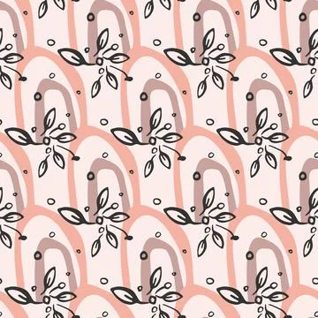 Rainbow boho seamless pattern. Hand drawn ink brush stroke design. Cream light Stock Illustration