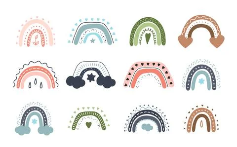 Rainbow boho set. For decoration of childrens rooms and holidays. Vector mode Stock Illustration