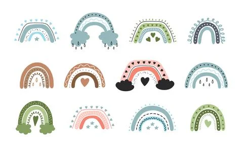 Rainbow boho set. For decoration of childrens rooms and holidays. Vector mode Stock Illustration