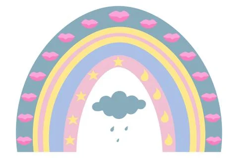 Rainbow. Boho style. Vector set of illustrations. Illustrazione stock