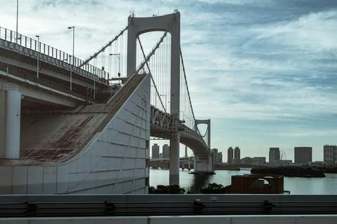 Rainbow bridge and elevated monorail road in Tokyo Stock Photos