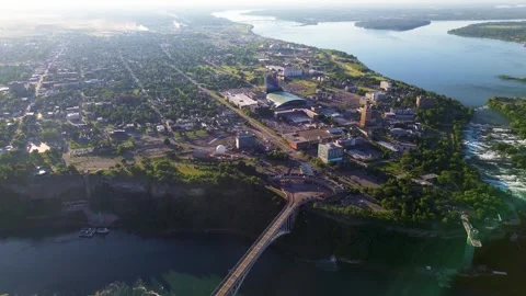 Rainbow Bridge and Niagara Falls Cityscape Aerial View Stock-Footage 337401577