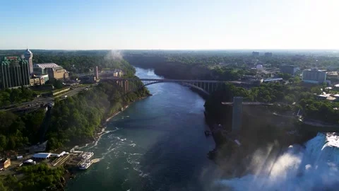Rainbow Bridge and Niagara River Aerial View Video stock 337401610