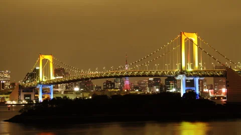 Rainbow Bridge and Tokyo Tower Time-Lapse: Special Light Stock Footage 327602393