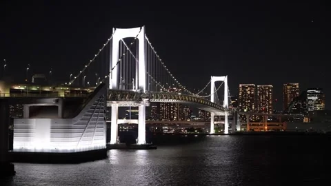 Rainbow Bridge Illuminated at Night in Tokyo, Japan Video stock 344023539