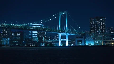 Rainbow Bridge Lights Turning Off in Tokyo, Japan Stock Footage 340464907