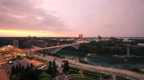 The Rainbow Bridge in Niagara Falls - Border between Canada and United States Stock Footage 40458470