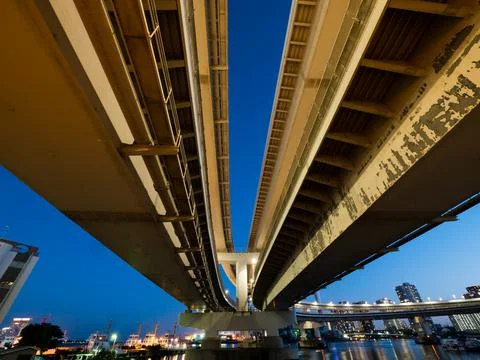 Rainbow Bridge Night View Stock Photos