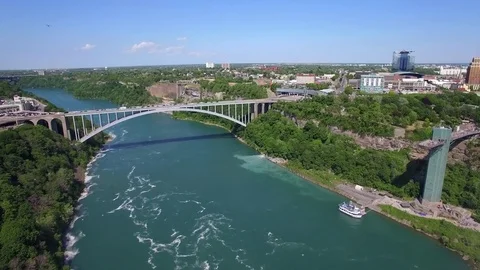 Rainbow Bridge Over Niagara River, Connecting USA and Canada, Aerial View Stock Footage 72861263