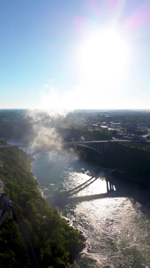 Rainbow Bridge Over Niagara River at Sunset Stock-Footage 337401735