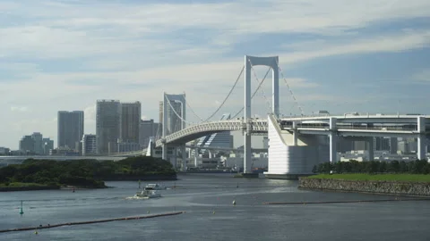 Rainbow Bridge Viewed from Odaiba Stock Footage 332790294