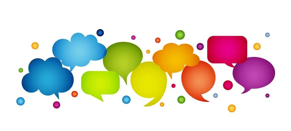 Rainbow bubbles speech shapes with empty space. Raster version Stock Illustration