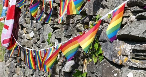 Rainbow bunting at the annual Austwick Cuckoo Festival during the queens plat Vídeos de archivo 239763403