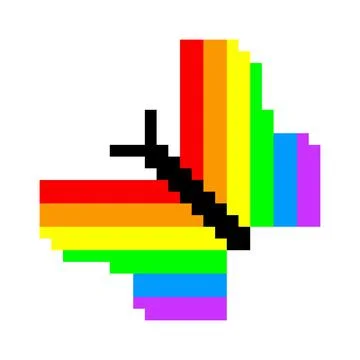 Rainbow butterfly pattern. Pixel butterfly image. Vector Illustration of pixe 스톡 일러스트