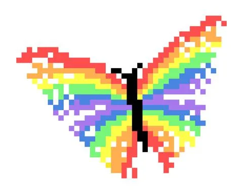 Rainbow butterfly pattern. Pixel butterfly image. Vector Illustration of pixe 库存插图
