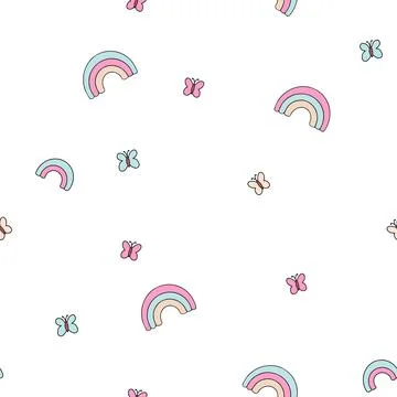 Rainbow Butterfly Seamless Pattern Vector Cute Baby Pastel Digital Background Stock Illustration