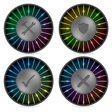 Rainbow button set with various icons Stock Illustration