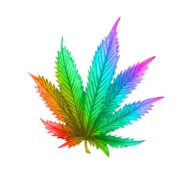 Rainbow cannabis leaf on white background. Hand drawn watercolor illustration Stock Illustration