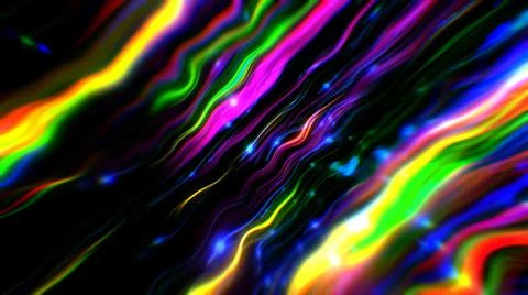 Rainbow card with colored glowing lines and shiny particles Stock Illustration