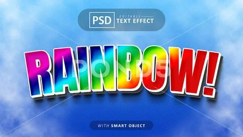 Rainbow cartoon text effect editable PSD Template