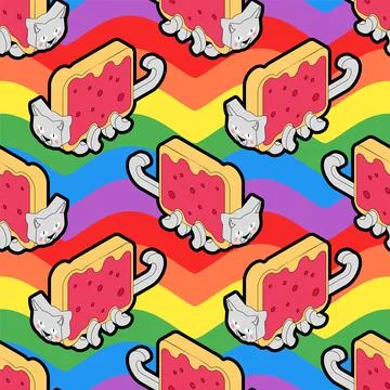 Rainbow cat sandwich pattern seamless. pet Vector texture Illustrazione stock