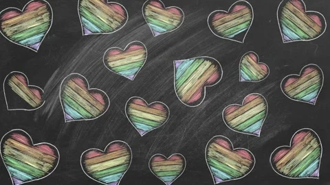 Rainbow Chalk Hearts Pattern Stock Footage 293007349