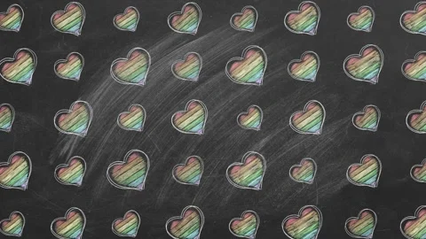 Rainbow chalk hearts pattern Stock Footage 316382617