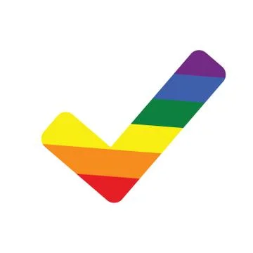 Rainbow check mark icon isolated on white background. Tick symbol in six rain イラスト素材