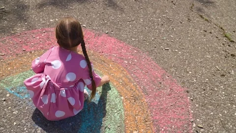 Rainbow child hand drawing chalk asphalt, child kid childhood dream, little Stock Footage 274041160