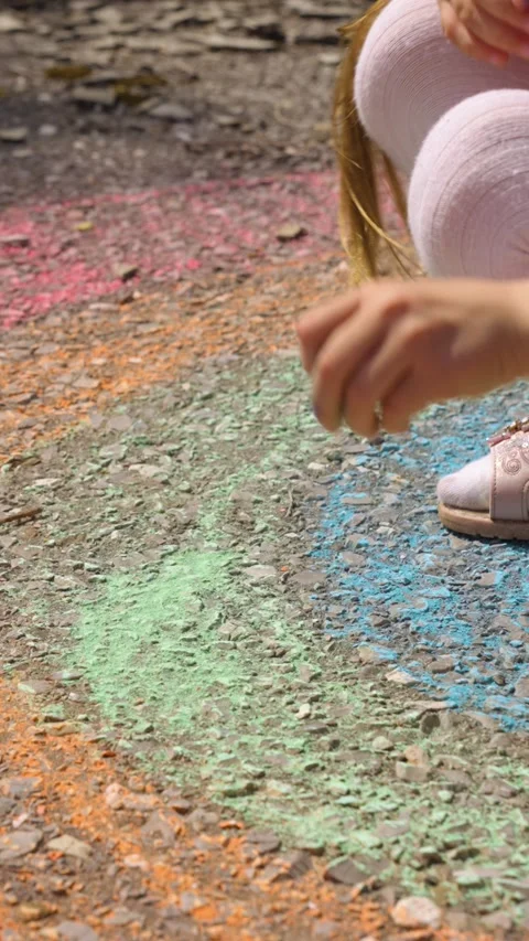 Rainbow child hand drawing chalk asphalt, child kid childhood dream, little Stock Footage 318522654