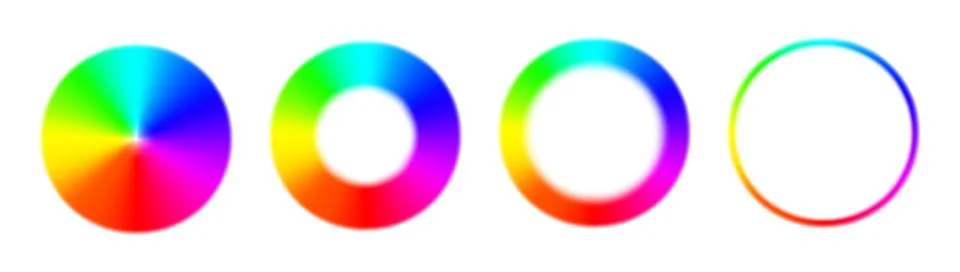 Rainbow circle radial gradient frames pack isolated on white background. Vibrant Stock Illustration