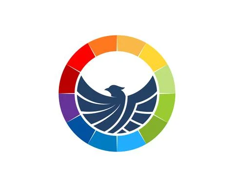 Rainbow circle shape with abstract eagle inside Stock Illustration