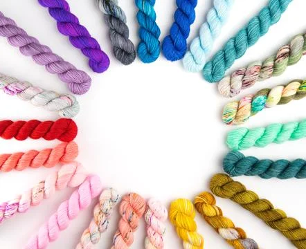 Rainbow circle of twisted yarn Stock Photos