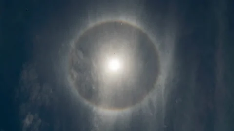 Rainbow Circular Halo Sun Optical Phenomenon at Blue Day Light Sky Time Lapse Stock Footage 139965011