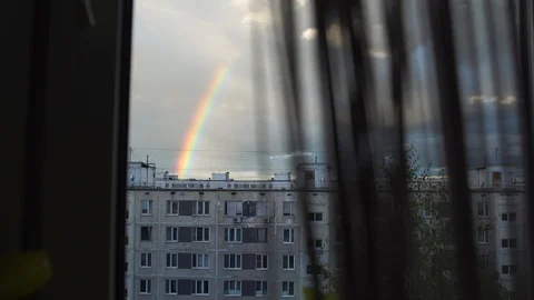Rainbow in the city outside the window Video stock 111905301