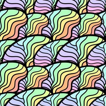 Rainbow clam shells seamless pattern textile print. repeat pattern background Stock Illustration
