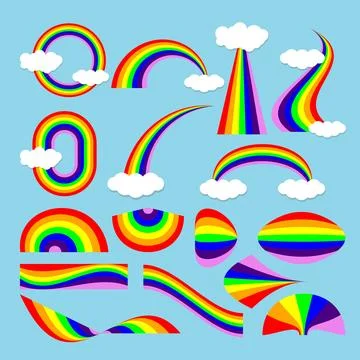 Rainbow Clipart Set with Clouds Stock Illustration