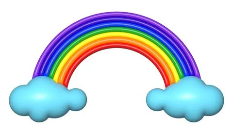 Rainbow cloud 3D Illustration, rainbow across and cloud for coloring book 库存插图