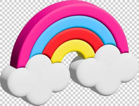 Rainbow with cloud icon 3d, emoji rainbow cute for message social Stock Illustration
