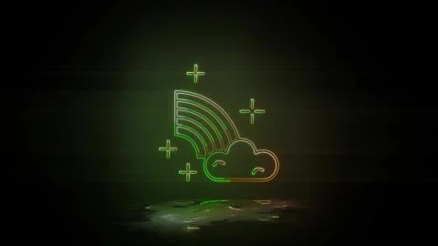 Rainbow, cloud in neon color effect mp4 video. St Patrick day Illustrazione stock
