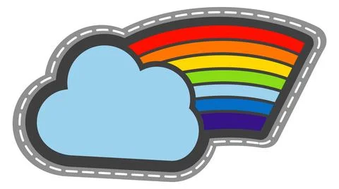 Rainbow cloud patch. Colorful weather clothing sticker Stock Illustration