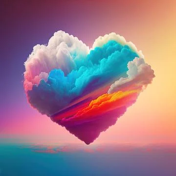 Rainbow cloud in the shape of a heart. Heart of love in the sky. LGBT backg.. Stock Illustration