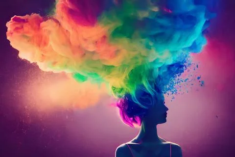 Rainbow cloud on the woman's head cool for background or wallpaper Stock Photos