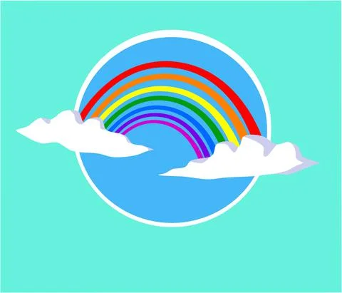 Rainbow in clouds, 2d vector drawing Stock Illustration
