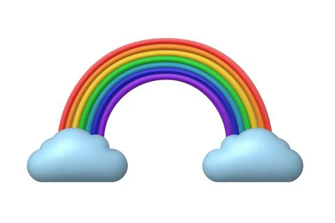 Rainbow with clouds in 3d effect. Volume Rainbow. Vector illustration Stock Illustration
