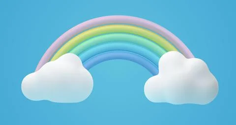 Rainbow with clouds in 3D vector style Stock Illustration