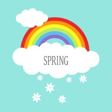 Rainbow with clouds and flowers Stock Illustration