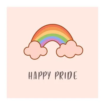 Rainbow with Clouds and Happy Pride Celebration Message Stock Illustration