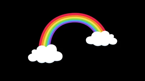 Rainbow with clouds animation on black background. Stock Footage 335609209