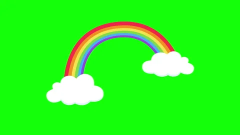 Rainbow with clouds animation on green background. Stock Footage 335609207